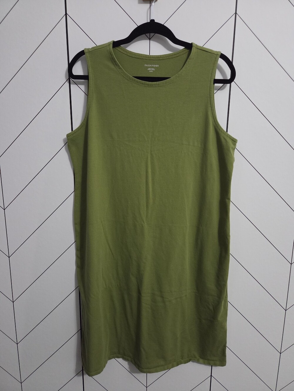 Eileen Fisher Organic Cotton Stretch Jersey Tank Dress Olive Green, Size XL